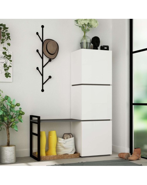 Mobile Ingresso Mello colore bianco e antracite con appendiabiti 109x39x149H
