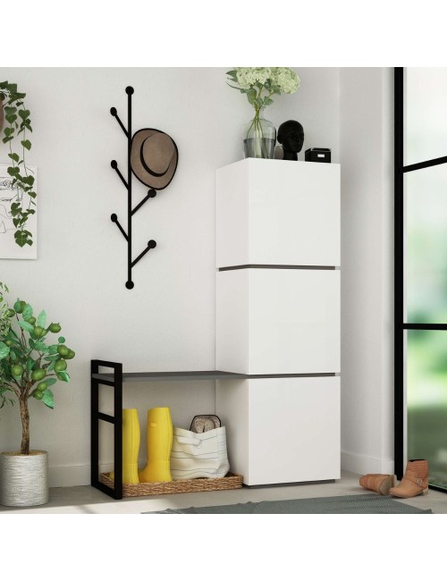 Mobile Ingresso Mello colore bianco e antracite con appendiabiti 109x39x149H