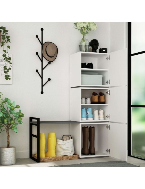Mobile Ingresso Mello colore bianco e antracite con appendiabiti 109x39x149H