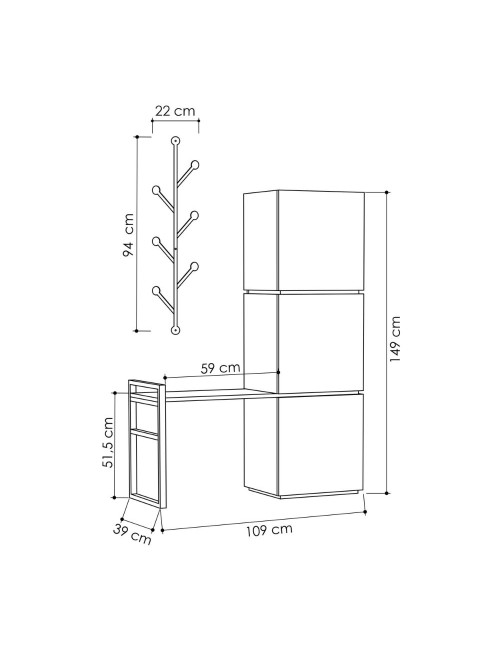 Mobile Ingresso Mello colore bianco e antracite con appendiabiti 109x39x149H
