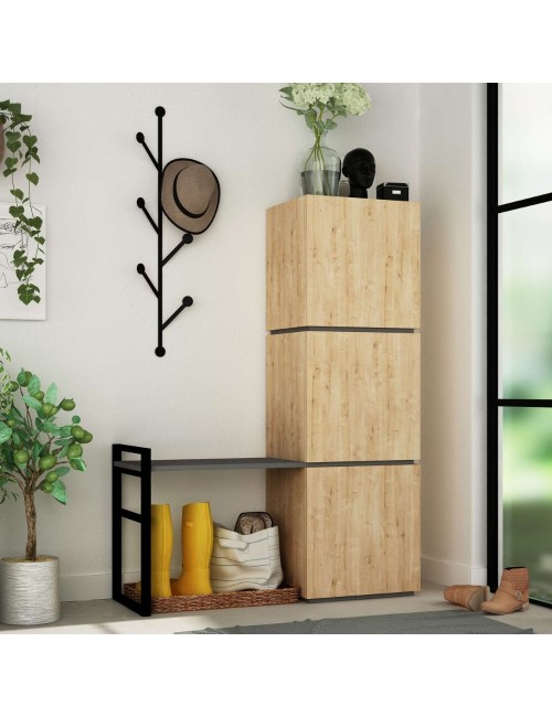 Mobile Ingresso Mello colore rovere e antracite con appendiabiti 109x39x149H