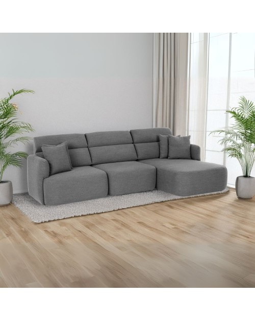 Divano con penisola reversibile e seduta traslante Koda tessuto grigio scuro 307x164x92H