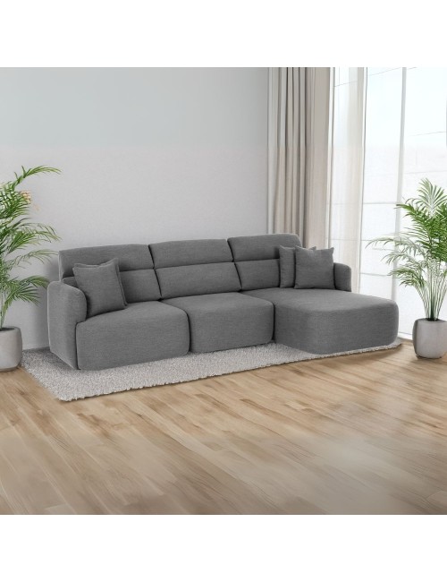 Divano con penisola reversibile e seduta traslante Koda tessuto grigio scuro 307x164x92H