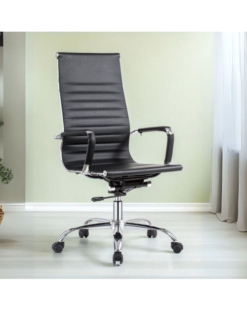Poltrona ufficio in PVC nero con base cromata CR552H – Eleganza dirigenziale e Comfort dinamico