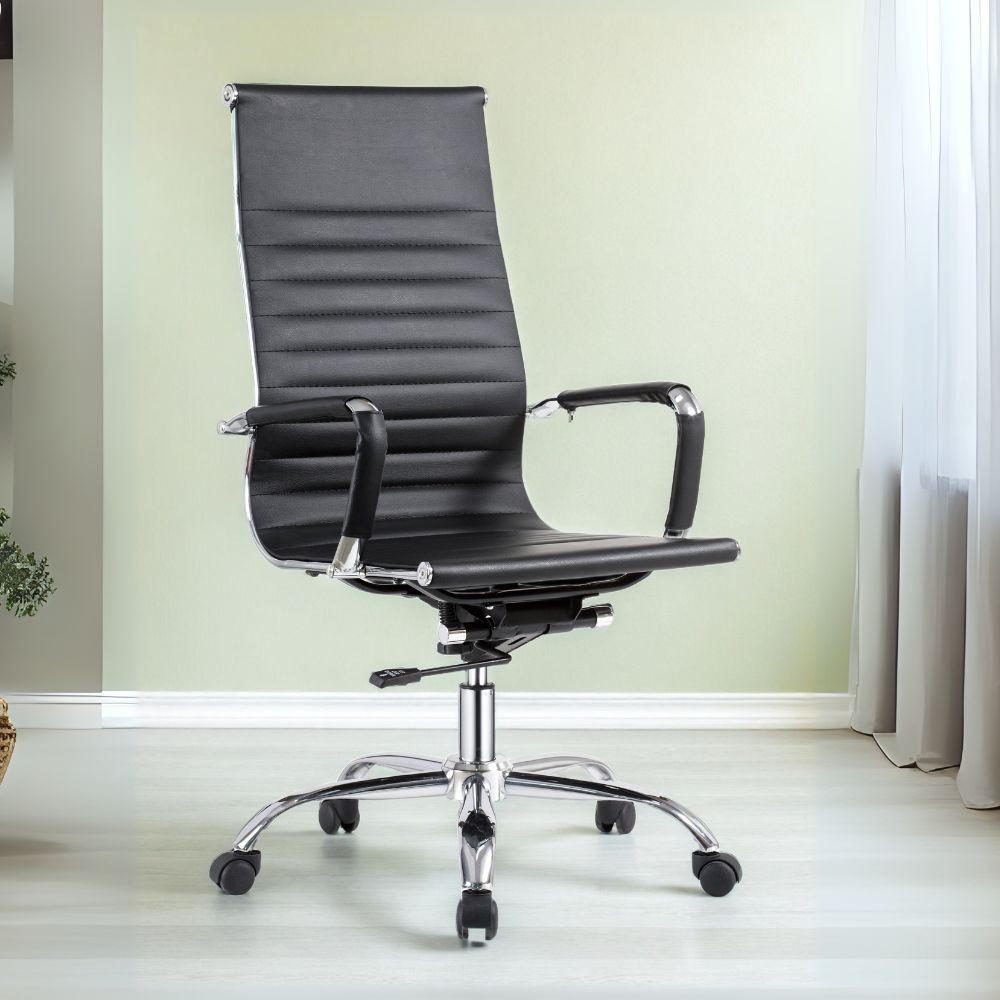 Poltrona ufficio in PVC nero con base cromata CR552H – Eleganza dirigenziale e Comfort dinamico
