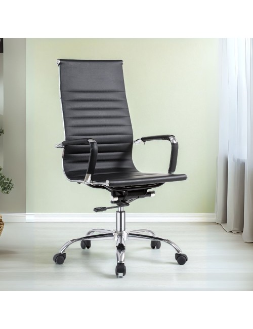 Poltrona ufficio in PVC nero con base cromata CR552H – Eleganza dirigenziale e Comfort dinamico