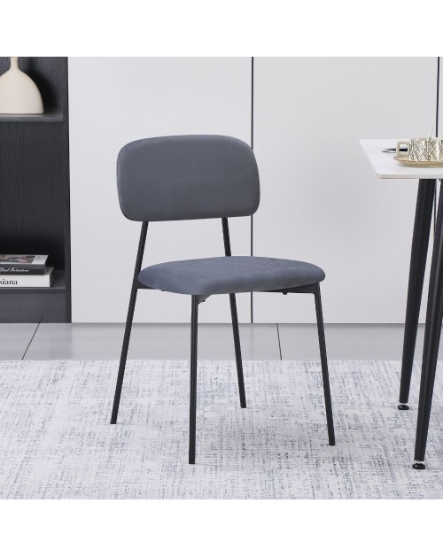 Sedia Shen in vellutino grigio e gambe in metallo nero 44x49x78H