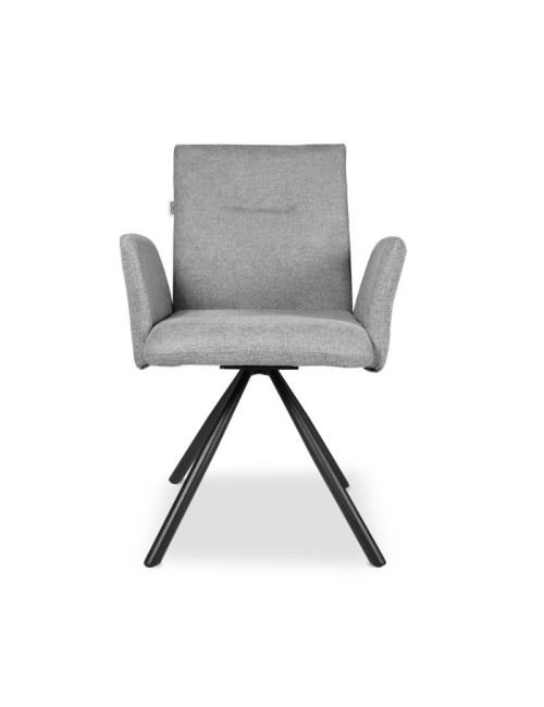 Sedia girevole con braccioli Mosaic in tessuto grigio e gambe in metallo nero