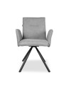 Sedia girevole con braccioli Mosaic in tessuto grigio e gambe in metallo nero