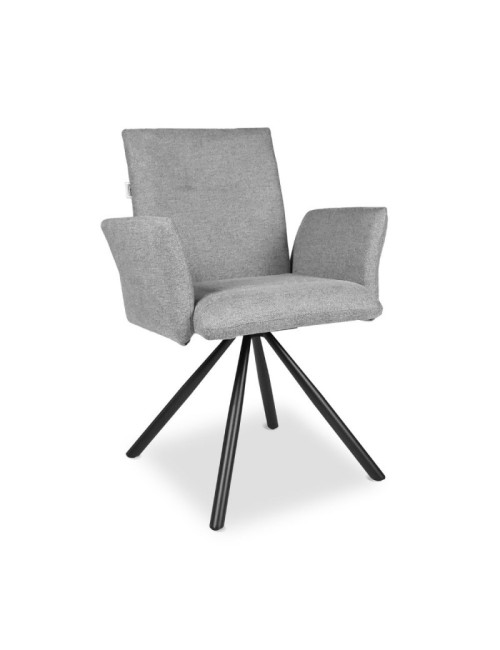 Sedia girevole con braccioli Mosaic in tessuto grigio e gambe in metallo nero
