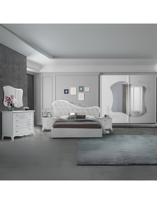 Camera da letto Marsida bianco larice con armadio scorrevole serigrafato – Eleganza e funzionalità per la tua zona notte