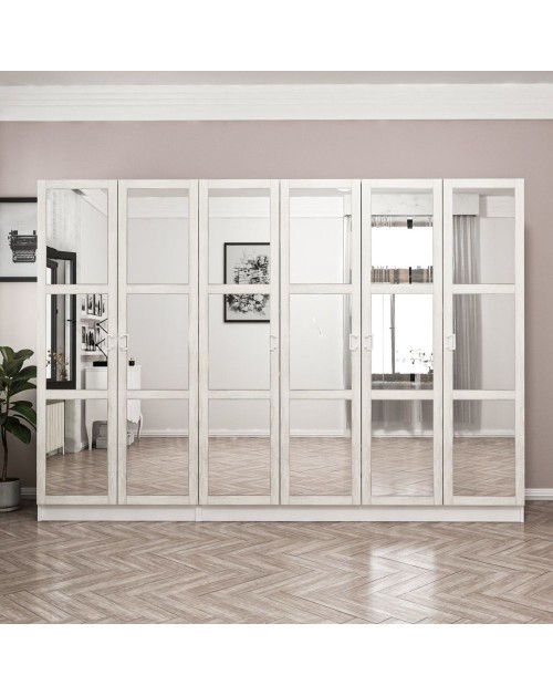 Armadio Kale 6 ante battenti bianco con specchi 270x52x190H – Eleganza e capienza