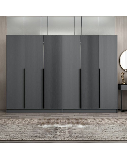 Armadio Kale 6 ante battenti effetto cannettato antracite 270x52x210H – Eleganza e capienza