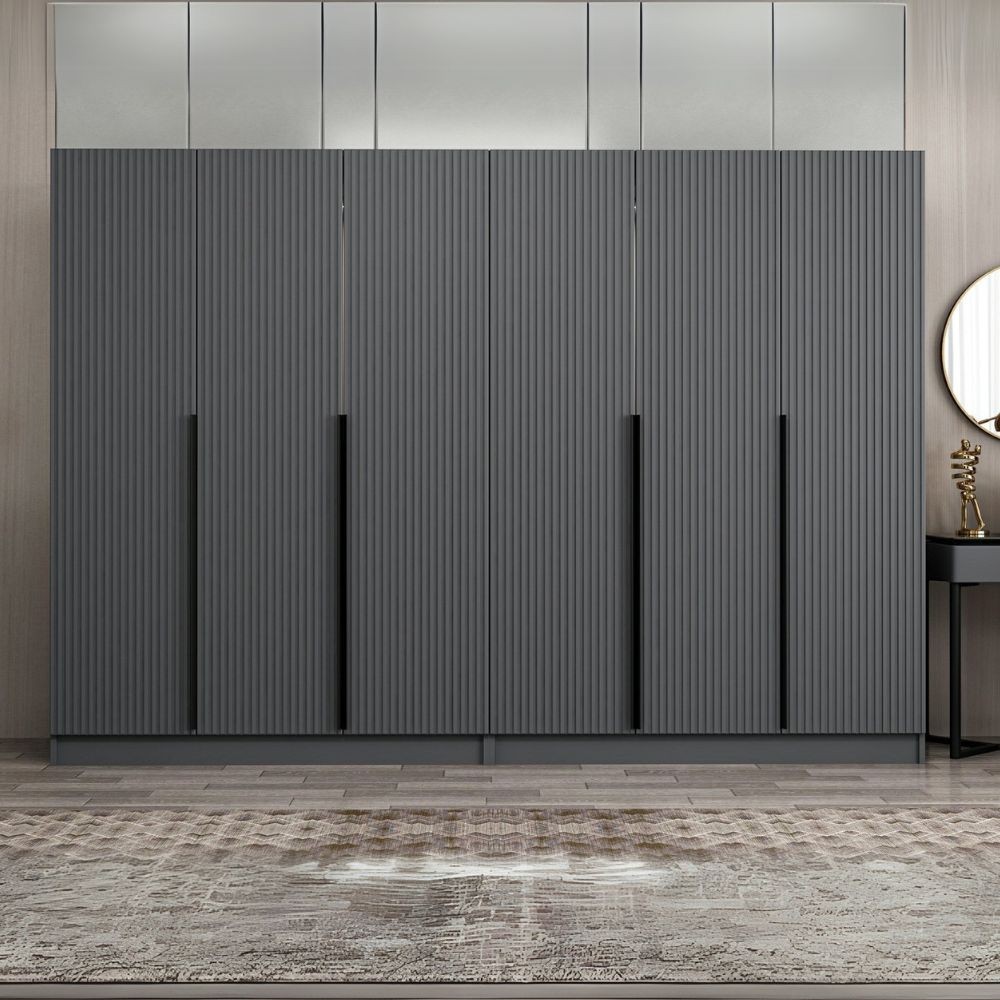 Armadio Kale 6 ante battenti effetto cannettato antracite 270x52x210H – Eleganza e capienza