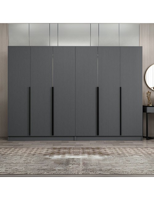 Armadio Kale 6 ante battenti effetto cannettato antracite 270x52x210H – Eleganza e capienza