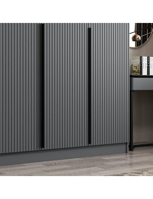 Armadio Kale 6 ante battenti effetto cannettato antracite 270x52x210H – Eleganza e capienza