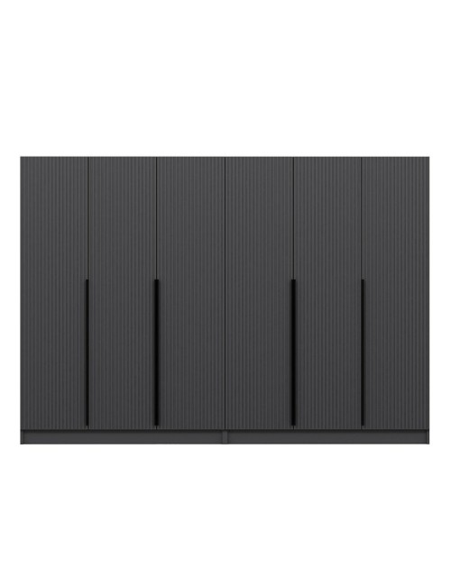 Armadio Kale 6 ante battenti effetto cannettato antracite 270x52x210H – Eleganza e capienza