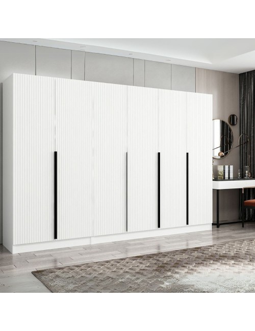 Armadio Kale 6 ante battenti effetto cannettato bianco 270x52x210H – Eleganza e capienza
