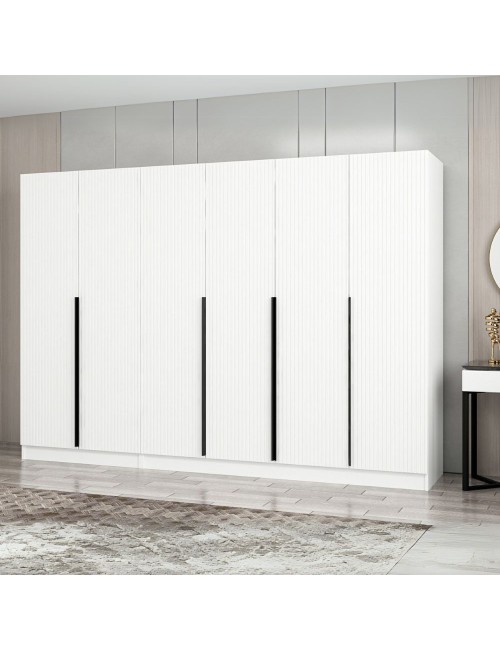 Armadio Kale 6 ante battenti effetto cannettato bianco 270x52x210H – Eleganza e capienza
