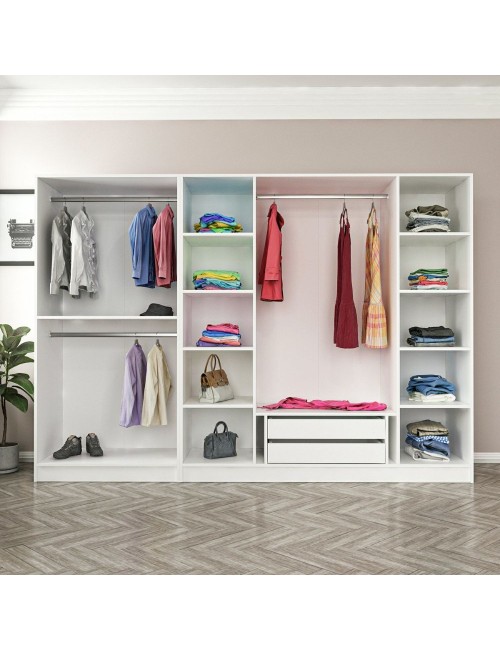 Armadio Kale 6 ante battenti effetto cannettato bianco 270x52x210H – Eleganza e capienza