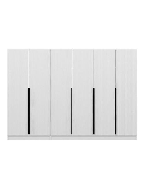 Armadio Kale 6 ante battenti effetto cannettato bianco 270x52x210H – Eleganza e capienza
