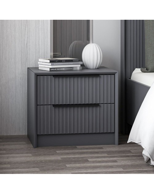 Comodino Kale antracite effetto cannettato due cassetti incassati 53x45x45H