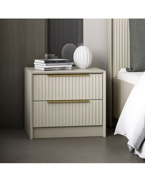 Comodino Kale cashmere effetto cannettato due cassetti incassati 53x45x45H