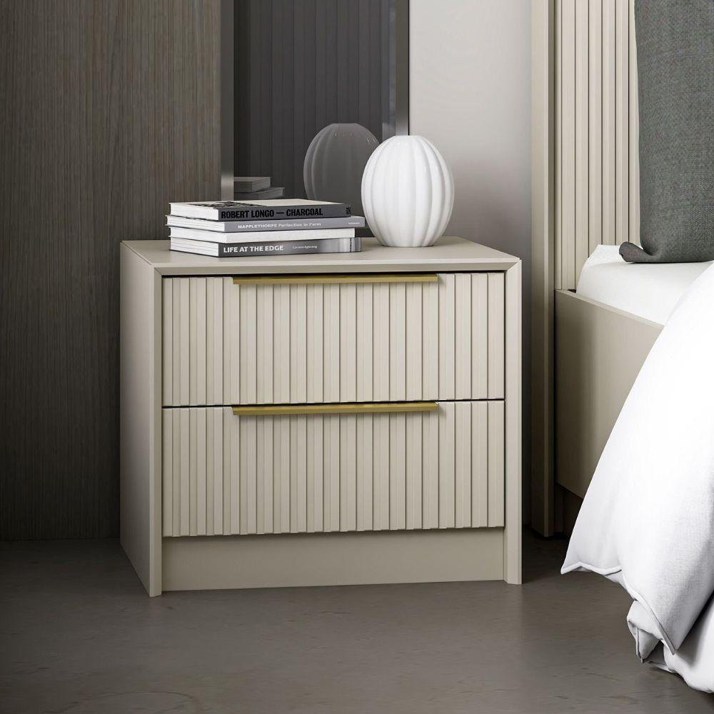 Comodino Kale cashmere effetto cannettato due cassetti incassati 53x45x45H