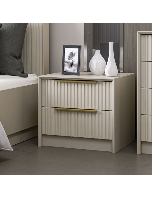 Comodino Kale cashmere effetto cannettato due cassetti incassati 53x45x45H