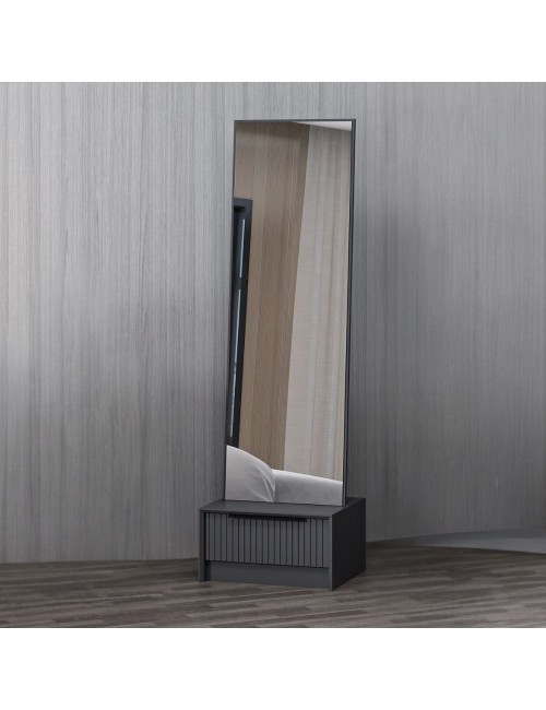 Specchio Kale con base cassetto antracite 54x45x178H