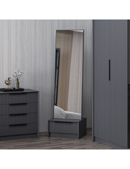 Specchio Kale con base cassetto antracite 54x45x178H