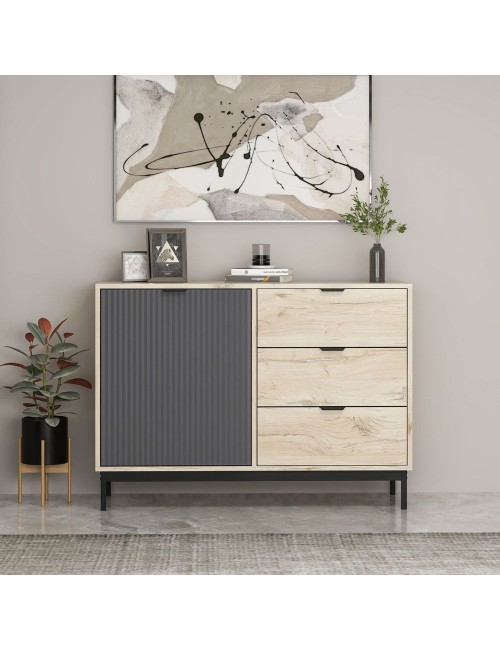 Madia Esta rovere chiaro e antracite con effetto cannettato 120x45x90H