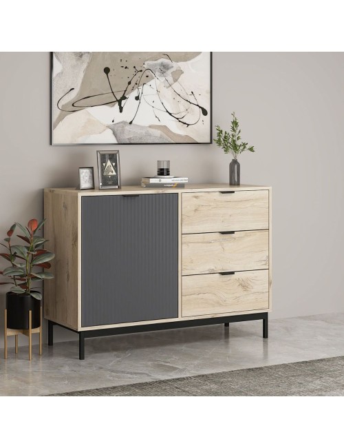 Madia Esta rovere chiaro e antracite con effetto cannettato 120x45x90H
