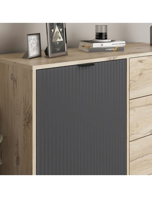Madia Esta rovere chiaro e antracite con effetto cannettato 120x45x90H