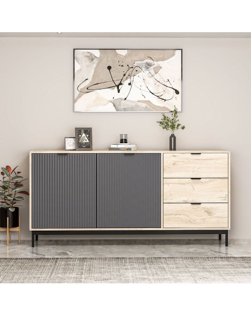 Madia Esta rovere chiaro e antracite con effetto cannettato 180x45x90H