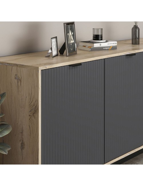 Madia Esta rovere chiaro e antracite con effetto cannettato 180x45x90H