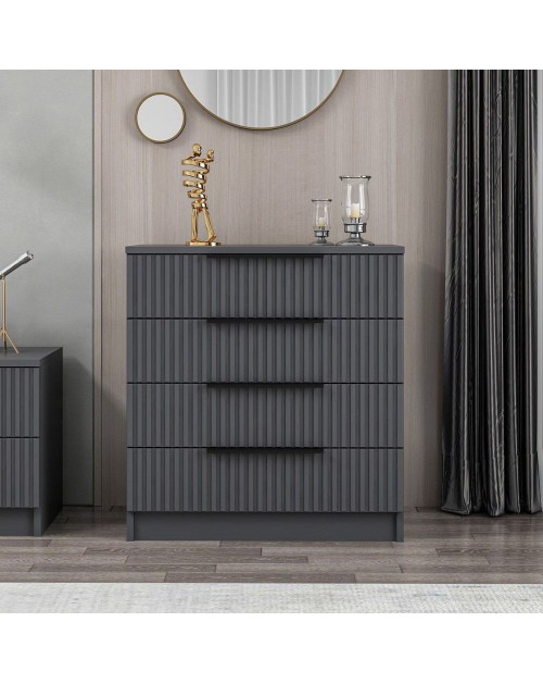 Cassettiera 4 cassetti Kale antracite effetto cannettato 72x42x77H