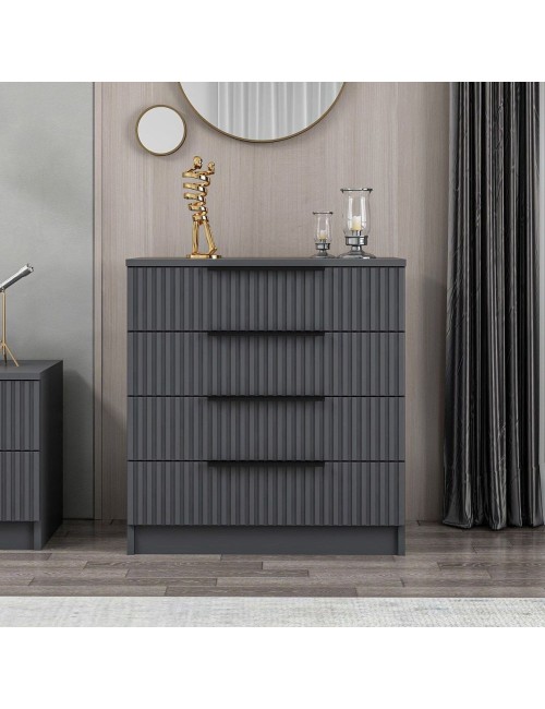 Cassettiera 4 cassetti Kale antracite effetto cannettato 72x42x77H