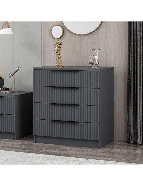 Cassettiera 4 cassetti Kale antracite effetto cannettato 72x42x77H