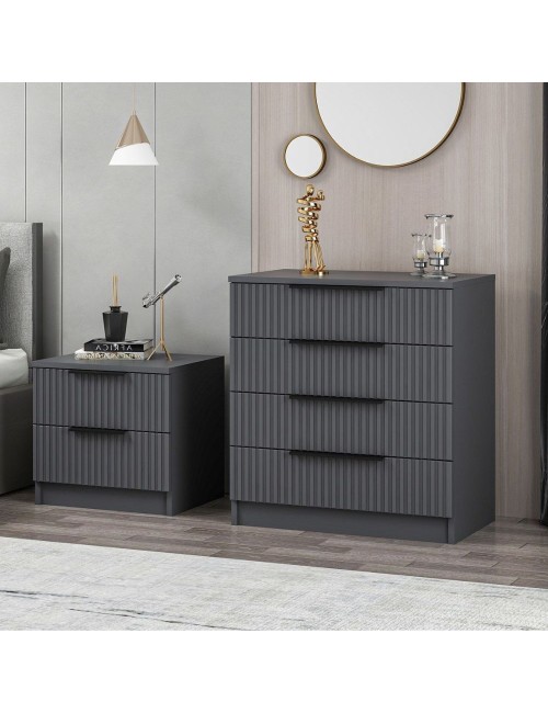 Cassettiera 4 cassetti Kale antracite effetto cannettato 72x42x77H