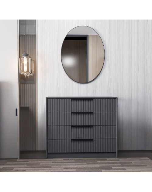 Cassettiera 4 cassetti con specchio Kale antracite effetto cannettato 100x45x85H