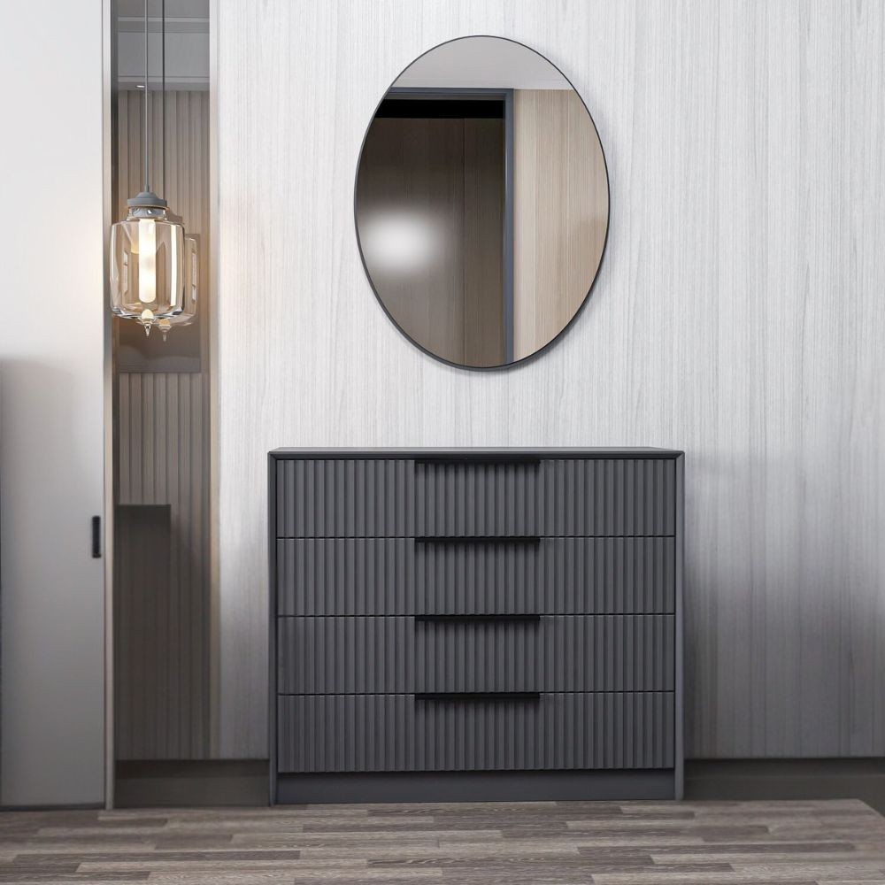 Cassettiera 4 cassetti con specchio Kale antracite effetto cannettato 100x45x85H