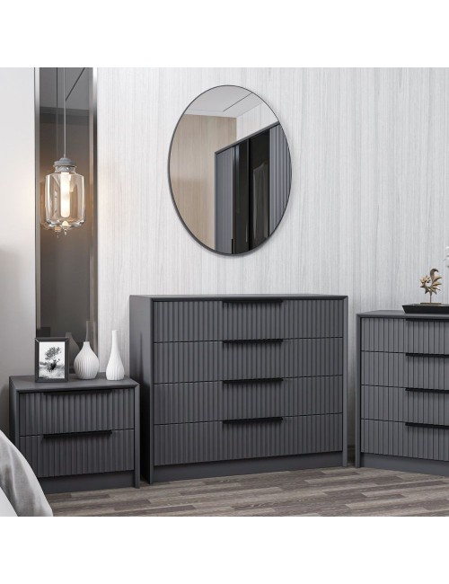Cassettiera 4 cassetti con specchio Kale antracite effetto cannettato 100x45x85H