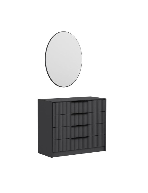 Cassettiera 4 cassetti con specchio Kale antracite effetto cannettato 100x45x85H