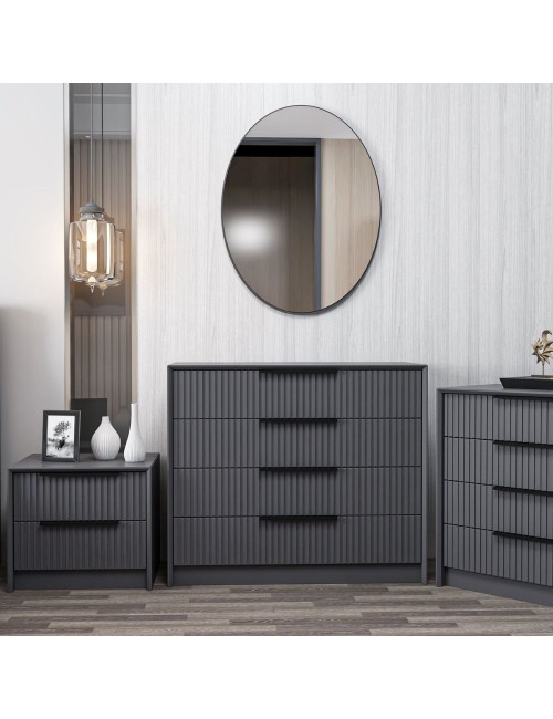 Cassettiera 4 cassetti con specchio Kale antracite effetto cannettato 100x45x85H