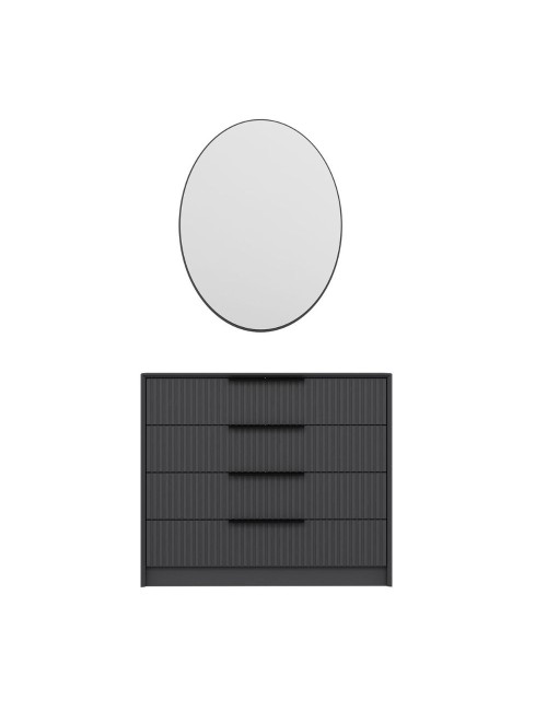 Cassettiera 4 cassetti con specchio Kale antracite effetto cannettato 100x45x85H