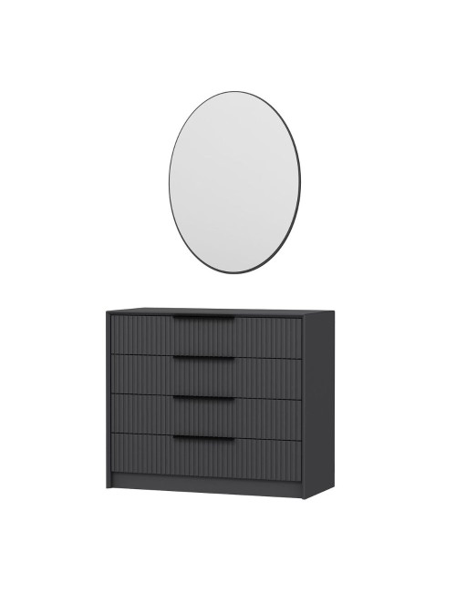 Cassettiera 4 cassetti con specchio Kale antracite effetto cannettato 100x45x85H