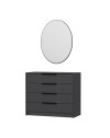 Cassettiera 4 cassetti con specchio Kale antracite effetto cannettato 100x45x85H