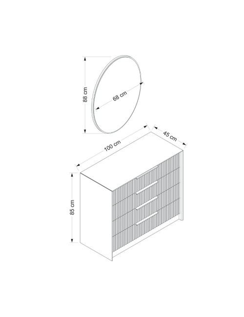 Cassettiera 4 cassetti con specchio Kale antracite effetto cannettato 100x45x85H