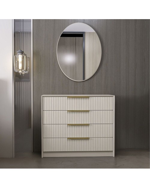 Cassettiera 4 cassetti con specchio Kale cashmere effetto cannettato 100x45x85H